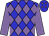 Big-blue body, mauve diamonds, mauve arms, big-blue cap, mauve diamonds