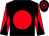 Black, red disc, diabolo on sleeves, hooped cap