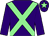 Purple, light green cross sashes, light green star on cap