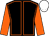 Black, orange seams and sleeves, white cap