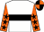 white, black hoop, orange sleeves with black stars, black and orange quartered cap