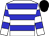 White body, big-blue hooped, white arms, big-blue hooped, black cap