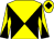 Yellow body, black diabolo, yellow cap, black diamond