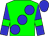 Green, large blue spots, blue sleeves, green armlets, blue cap