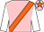 Pink, orange sash, white sleeves, pink cap, orange star