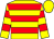 Yellow, red hoops, yellow cap
