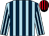 Light blue & dark blue stripes, black & red striped cap