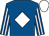 Royal blue, white diamond, striped sleeves, white cap