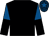 Black, royal blue halved sleeves, dark blue cap, royal blue star