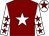maroon, white star, maroon stars on white sleeves, maroon star on white cap