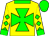 yellow, green maltese cross, checked diamonds sleeves, green collar, cuffs and cap