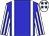 Blue body, white braces, white arms, blue striped, white cap, blue stars