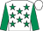 White, emerald green stars, emerald green sleeves, white cap
