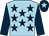 Light blue, dark blue stars, dark blue sleeves, dark blue cap, light blue star