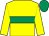 Yellow, emerald green hoop, yellow sleeves, emerald green cap