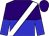 Purple, Blue halved horizontally, white sash, purple and blue halved sleeves
