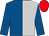 Royal blue and silver (halved), royal blue sleeves, red cap