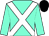 Aqua, white cross sashes, black cap