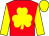 red, yellow shamrock, yellow sleeves and cap