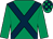 Emerald green, dark blue cross sashes, check cap