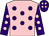 PINK, purple spots, purple sleeves, pink spots, purple cap, pink spots