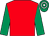 Red, emerald green sleeves, emerald green & white hooped cap