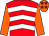 Red & white chevrons, orange sleeves, orange cap, red stars