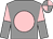 Grey, pink disc, pink and grey halved sleeves, grey and pink quartered cap