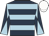 Dark blue, light blue hoops, diabolo on sleeves, white cap