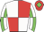 White and red quartered, white and green quartered sleeves, red cap, green diamond