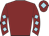 maroon, light blue diamonds on sleeves, light blue diamond on cap