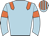 Light blue, orange epaulets, orange armlets, light blue cap with orange stripes