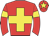 Red body, yellow cross, red arms, yellow armlets, red cap, yellow star