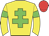 Yellow body, big-green cross of lorraine, yellow arms, big-green armlets, red cap