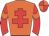 Orange body, red cross of lorraine, red arms, orange chevron, red cap, orange quartered