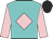 Turquoise, pink diamond and sleeves, black cap