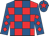 Red and royal blue check, royal blue sleeves, red diamonds, royal blue cap, red star