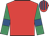 Red, emerald green sleeves, royal blue armlets, red and royal blue striped cap