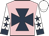 pink, dark blue maltese cross, white sleeves, dark blue stars and cuffs, white cap,