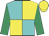 Turquoise and yellow quartered, emerald green sleeves, yellow cap