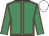 Emerald green, red seams, white cap