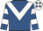 Royal blue, white chevron, hooped sleeves, white cap, royal blue stars