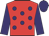Red, purple spots, purple sleeves & cap