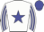 white, blue star, blue stripes on sleeves, blue cap