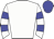 white, blue hoops on white sleeves, blue cap