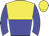 Yellow and blue halved horizontally, blue sleeves, yellow cap