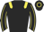 Black, yellow epaulets, yellow seams on sleeves, black cap, yellow hoop