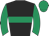 black, emerald green hoop, emerald green sleeves and cap