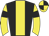 black, yellow stripe, yellow sleeves, black armlets, quartered cap