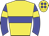 Yellow body, blue hoop, blue arms, yellow armlets, yellow cap, blue spots